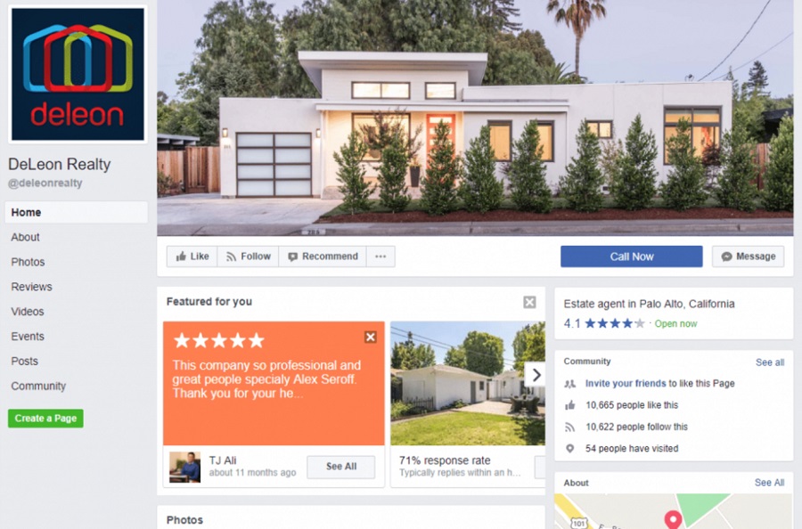 Real Estate Facebook Page Example